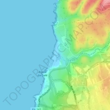 Mapa topográfico Praia do Guincho, altitude, relevo