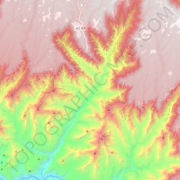 Mapa topográfico Bright Angel Canyon, altitude, relevo