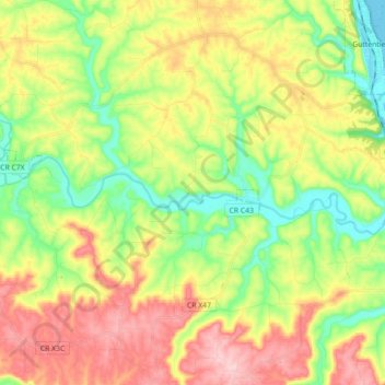 Mapa topográfico Turkey River, altitude, relevo