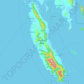 Mapa topográfico Ko Lanta, altitude, relevo