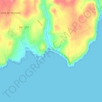Mapa topográfico Praia do Zavial, altitude, relevo