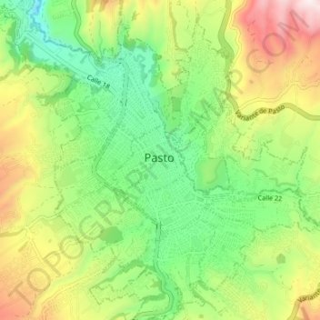 Mapa topográfico Pasto, altitude, relevo
