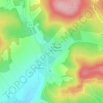 Mapa topográfico Château de Louvois, altitude, relevo