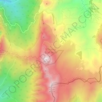 Mapa topográfico Páramo Cruz Verde, altitude, relevo