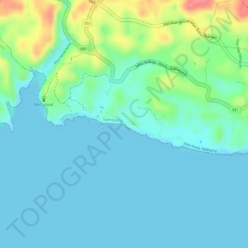 Mapa topográfico Pantai Porok, altitude, relevo