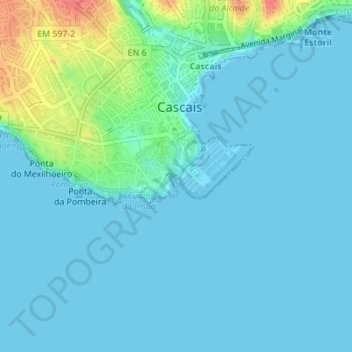 Mapa topográfico Praia de Santa Marta, altitude, relevo