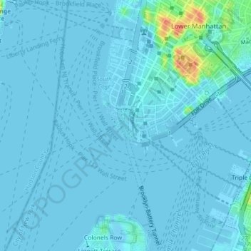 Mapa topográfico Battery Park, altitude, relevo