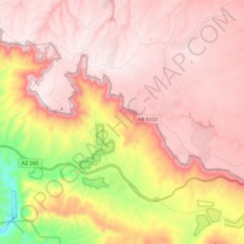 Mapa topográfico Mogollon Rim, altitude, relevo