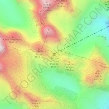 Mapa topográfico Rifugio Tommaso Pedrotti, altitude, relevo