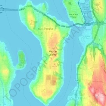 Mapa topográfico Mercer Island, altitude, relevo