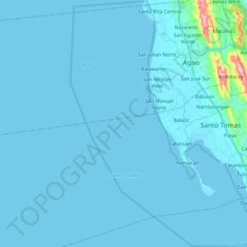 Mapa topográfico Agoo-Damortis Protected Landscape and Seascape, altitude, relevo