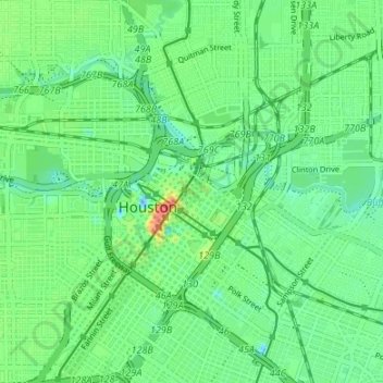 Mapa topográfico original boundary of City of Houston, altitude, relevo
