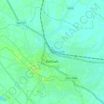 Mapa topográfico Bettiah, altitude, relevo
