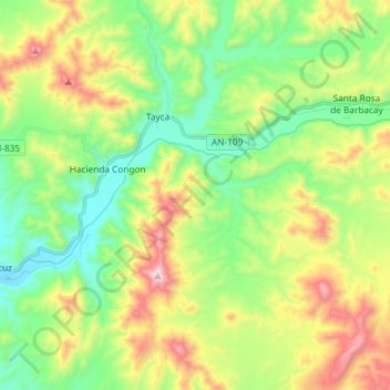 Mapa topográfico Río Huarmey, altitude, relevo