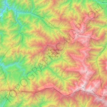 Mapa topográfico Kamlang WLS/Tiger Reserve, altitude, relevo