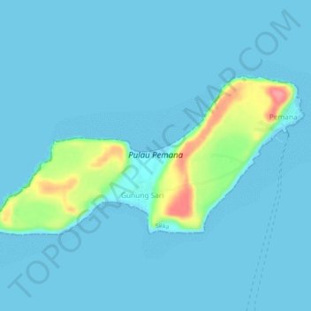 Mapa topográfico Pulau Pemana, altitude, relevo