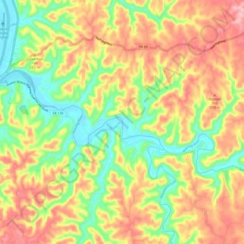 Mapa topográfico Roaring River, altitude, relevo