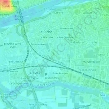 Mapa topográfico Château de Plessis-lèz-Tours, altitude, relevo