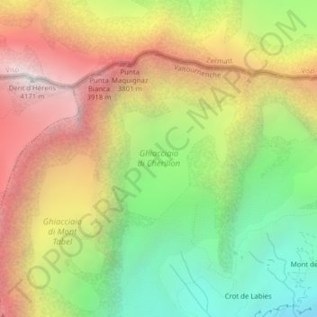 Mapa topográfico Ghiacciaio di Cherillon, altitude, relevo
