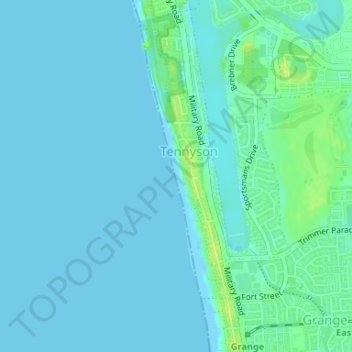 Mapa topográfico Tennyson Beach, altitude, relevo