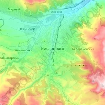 Mapa topográfico Kislovodsk, altitude, relevo
