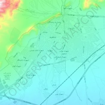 Mapa topográfico Shahrood, altitude, relevo