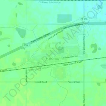 Mapa topográfico MacGregor, altitude, relevo