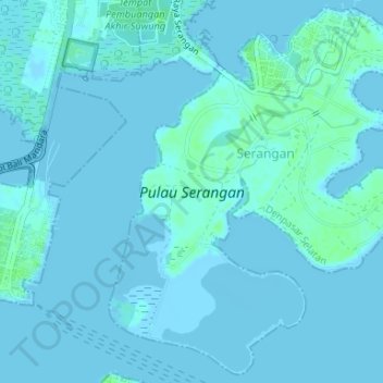 Mapa topográfico Serangan Island, altitude, relevo