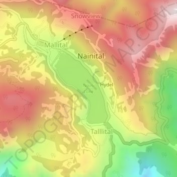 Mapa topográfico Naini Lake, altitude, relevo