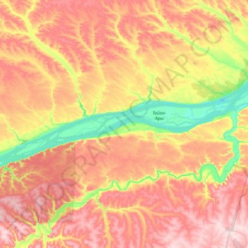 Mapa topográfico Lena River, altitude, relevo