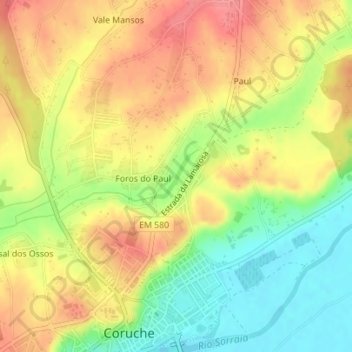 Mapa topográfico Ribeira de Magos, altitude, relevo