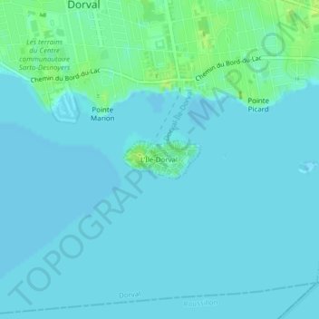 Mapa topográfico Île Dorval, altitude, relevo