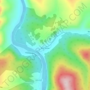 Mapa topográfico Усть-Анзас, altitude, relevo