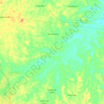 Mapa topográfico Talang Ubi Utara, altitude, relevo