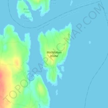 Mapa topográfico MacMahan Island, altitude, relevo