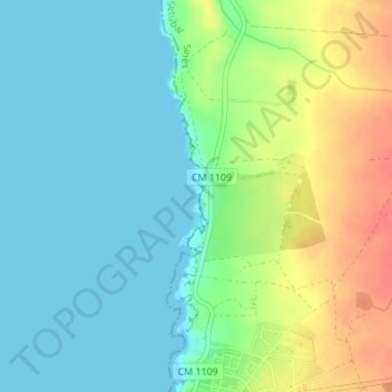 Mapa topográfico Praia da Samoqueira, altitude, relevo