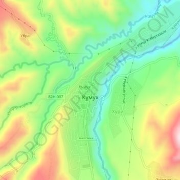 Mapa topográfico Кумух, altitude, relevo