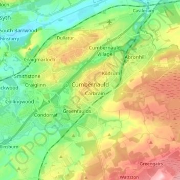 Mapa topográfico Cumbernauld, altitude, relevo