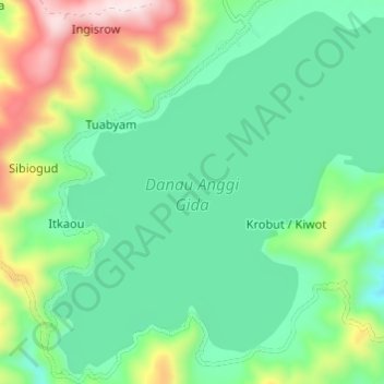 Mapa topográfico Danau Anggi Gida, altitude, relevo