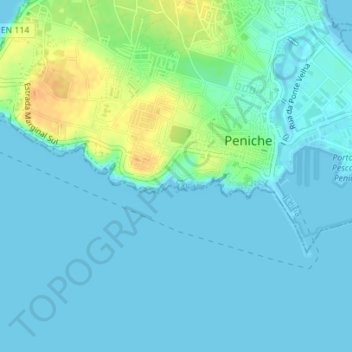 Mapa topográfico Praia do Porto de Areia Sul, altitude, relevo