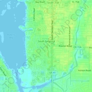 Mapa topográfico South Sarasota, altitude, relevo