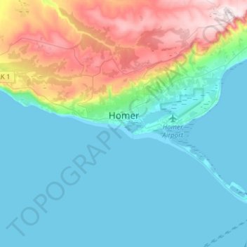Mapa topográfico Homer, altitude, relevo