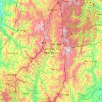 Mapa topográfico Upper Agno River Basin, altitude, relevo