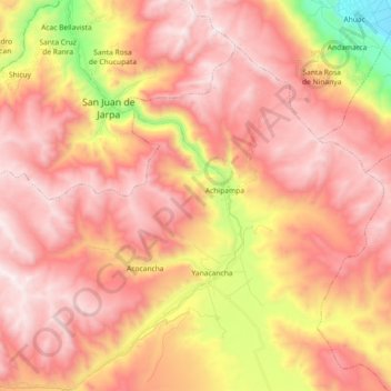 Mapa topográfico Cunas, altitude, relevo