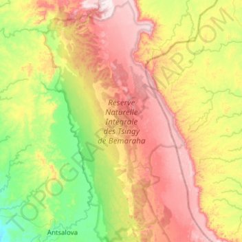 Mapa topográfico Réserve Naturelle Intégrale des Tsingy de Bemaraha, altitude, relevo