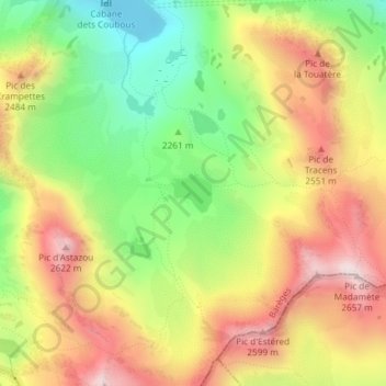 Mapa topográfico Lac Nère, altitude, relevo