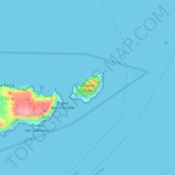 Mapa topográfico Isola di Gavi, altitude, relevo
