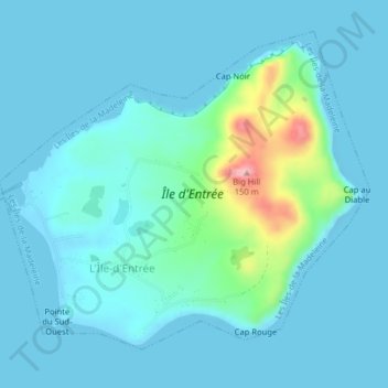 Mapa topográfico Île d'Entrée, altitude, relevo