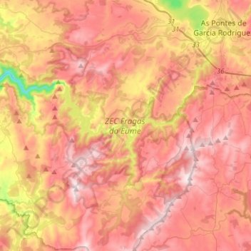 Mapa topográfico Parque Natural de As Fragas do Eume, altitude, relevo