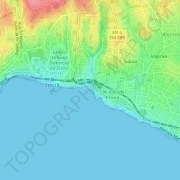 Mapa topográfico Praia da Poça, altitude, relevo